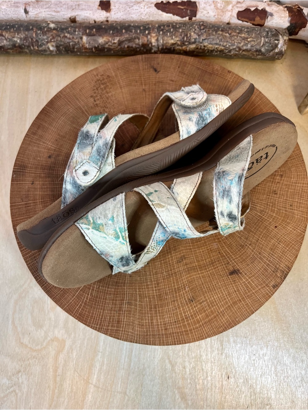 Taos Double U Sandals Leather & Calf Hair Mix Size 8 - Picture 4 of 14
